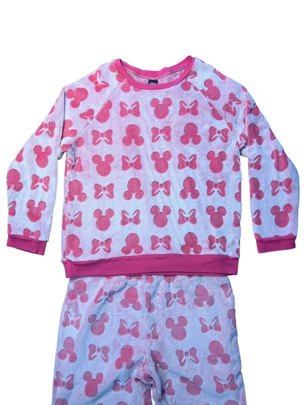 Disney Minnie Mouse Fleece Pajama Set Large Pink Plush Loungewear PJ Pants Top - Picture 5 of 9